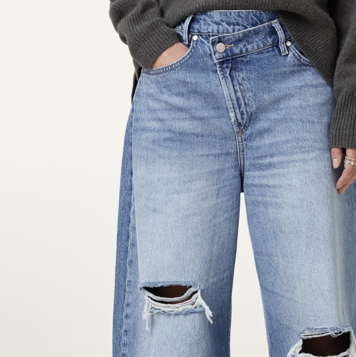 Aki Wide Leg Crossover Denim Jeans Light Indigo