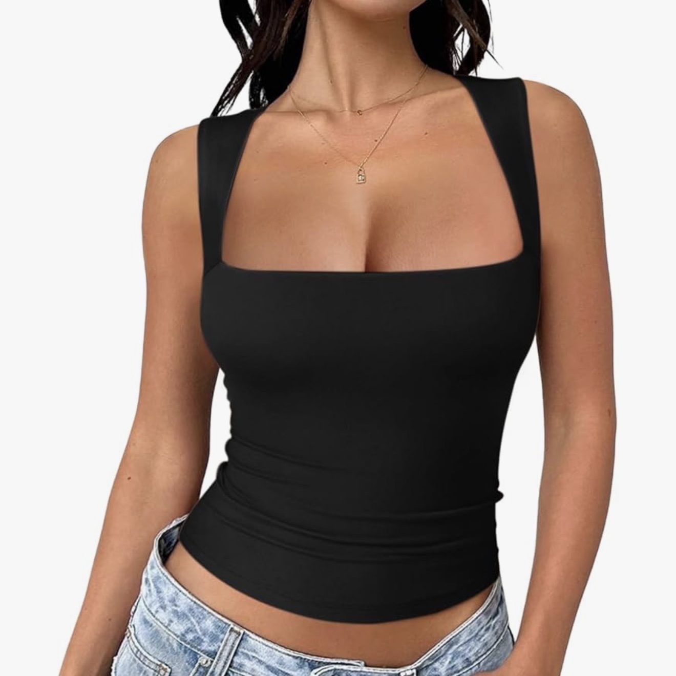 REORIA Womenβs Sexy Going Out Crop Tops Square Neck Double Lined 2025 Fashion Cu