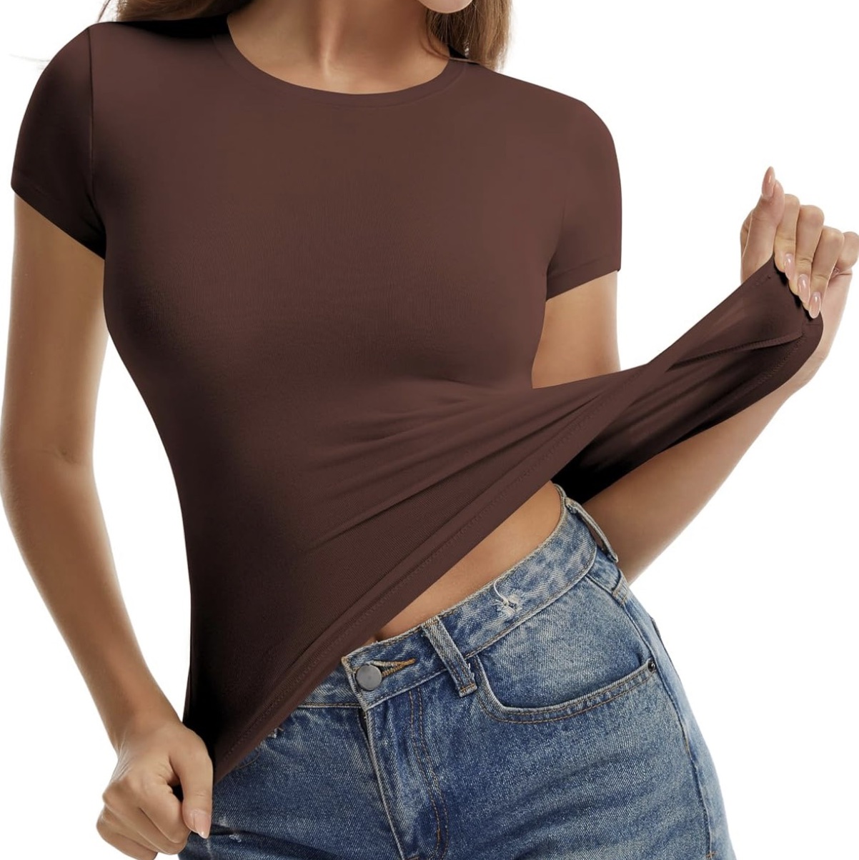 2026 New Slim Fit T Shirt for Women Cotton Tee Buttery Soft Stretch Body Hugging