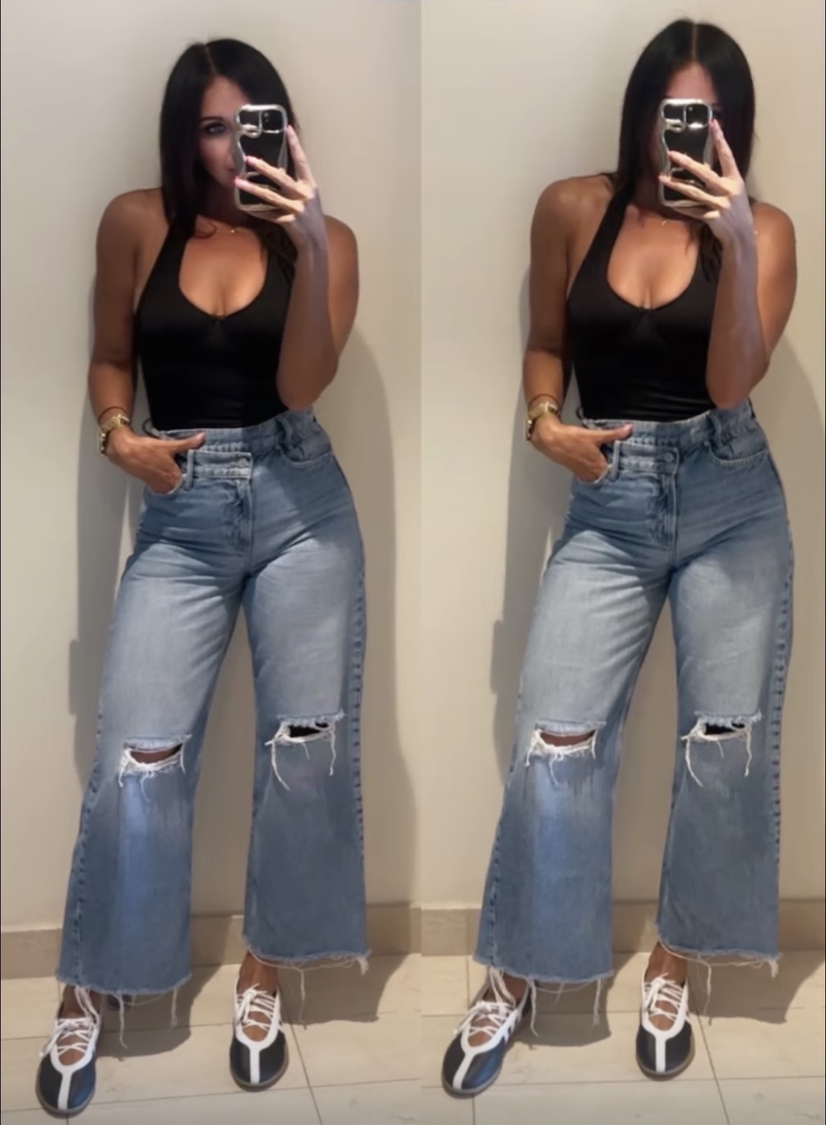 Loving this outfit combo 🖤 Everything linked in bio!
👟 Taekwondo Mei Shoes — $100
👕 ROUNDED HEM HALTER TOP — $14.99
👜 LV Monogram Speedy 25 — $1060
👖 Aki Wide Leg Crossover Denim Jeans Light Indigo — $239.00