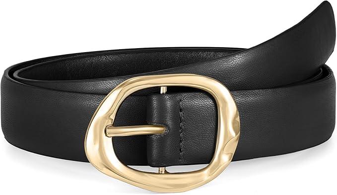 WHIPPY Leather Belt for Women Casual Waist Belt with Gold Buckle Fashion Ladies