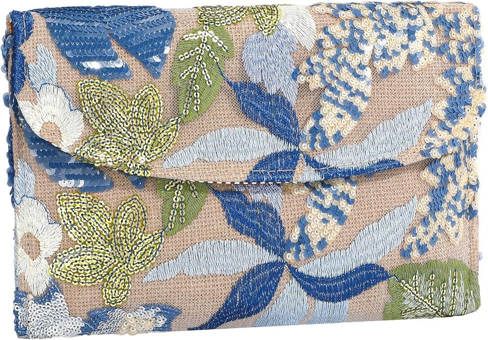 Floral Beaded Clutch Embroidery Sequin Beaded Purse Small Evening Clutch Purses