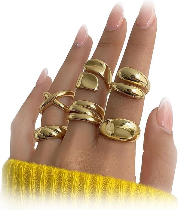 YEEZII Chunky Gold Rings for Women Non Tarnish, 18K Gold Plated Stackable Thumb