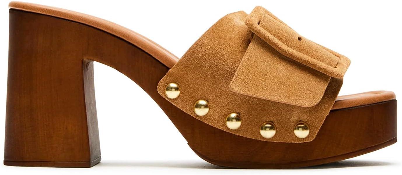 VICKI·VICKI Women's Platform Chunky Heels Sandals Suede Buckle High Block He