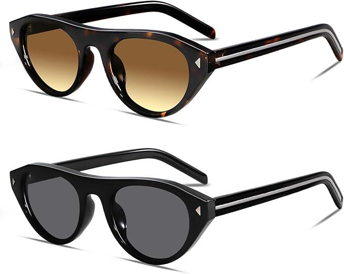 TYA Retro Oval Sunglasses for Women Men Trendy Narrow Shades Vintage Cat Eye UV4