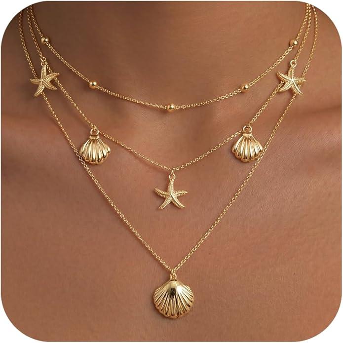 WomenGifts Layered Gold Necklaces for Women, 14K Gold Sterling Silver Plated Dai