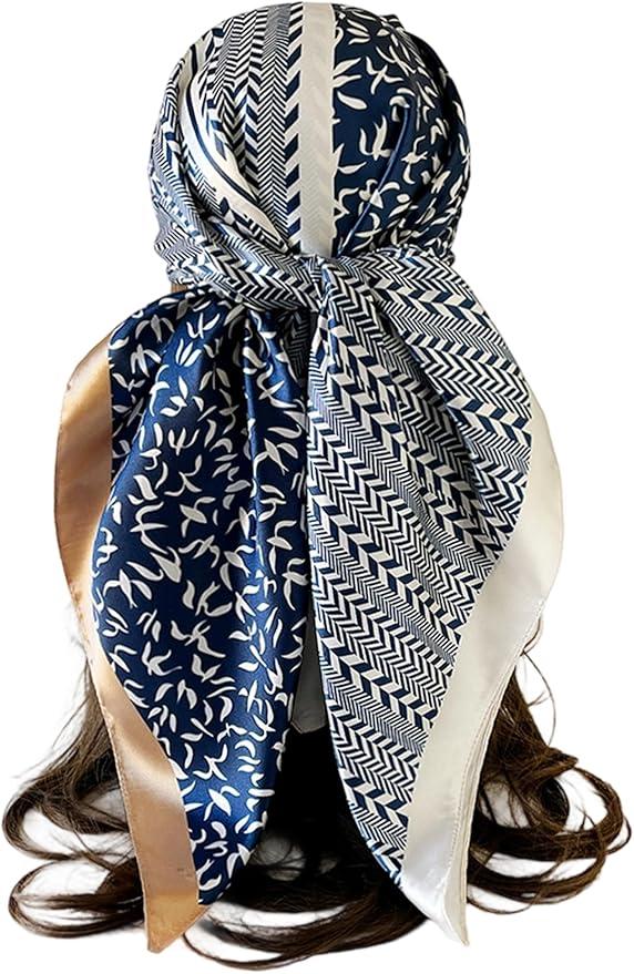 Womens Square Head Scarf Satin Printed Hair Scarf Like Silk Bandanas for Women 3