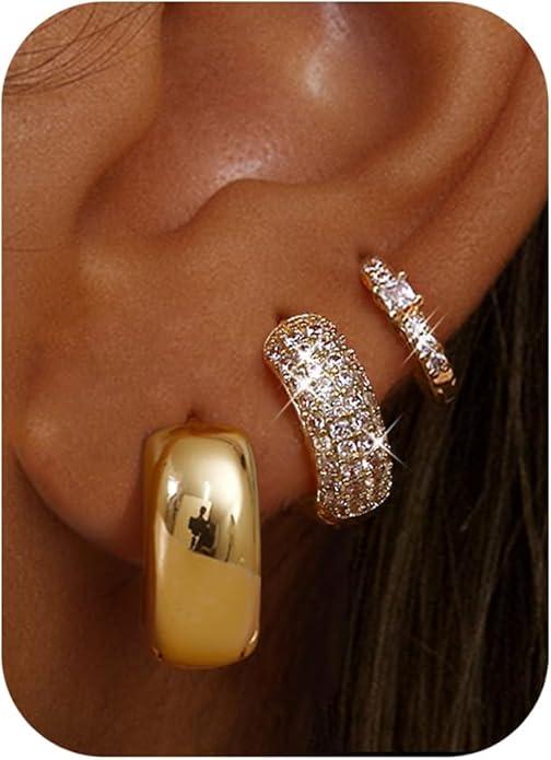 LOLIAS Small 14K Gold Plated Chunky Hoop Earrings for Women Hypoallergenic Silve