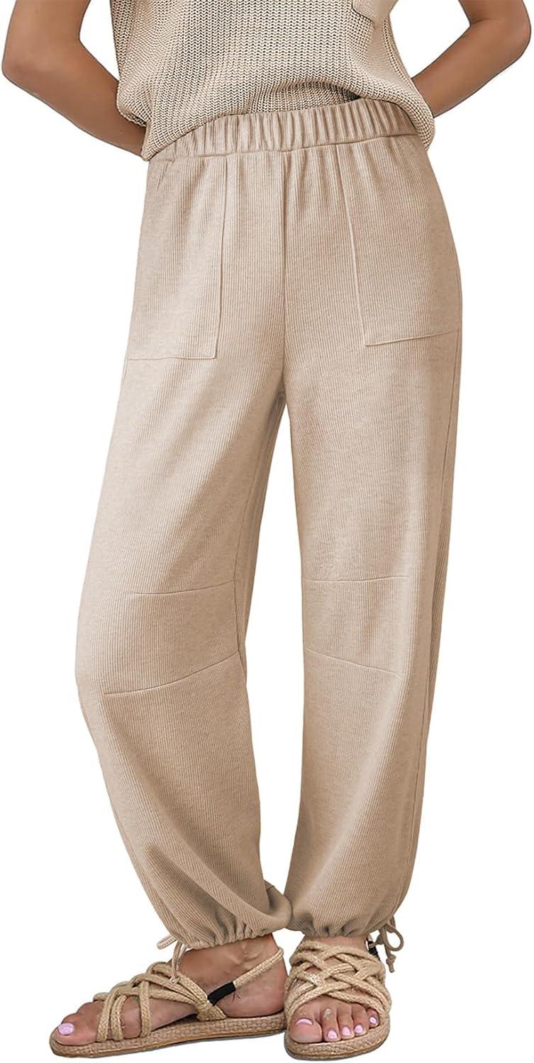 Dokotoo Womens Baggy Wide Leg Pants Drawstrings Cuffs Elastic Waisted Loose Pala
