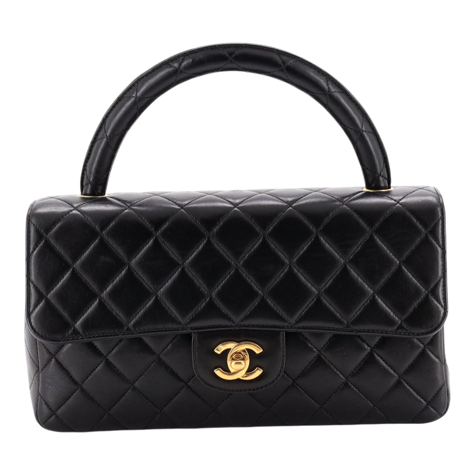 Vintage Twin Top Handle Flap Bag Quilted Lambskin Medium