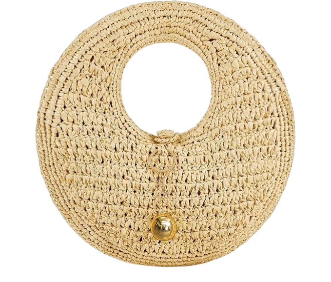 PHILOMENA Woven Straw Beach Bag for Women Handmade Raffia Circle Bag, Summer Boh