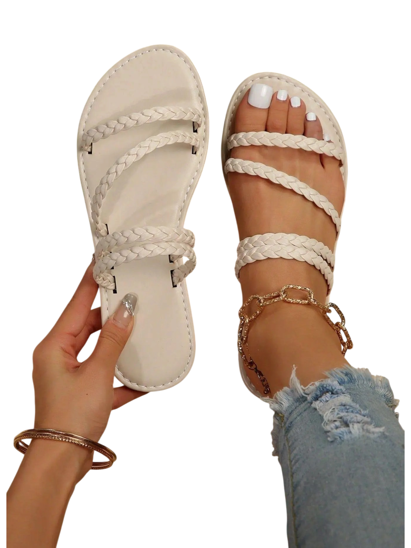 Fashionable Women's Braided Flat Sandals - Casual Comfort