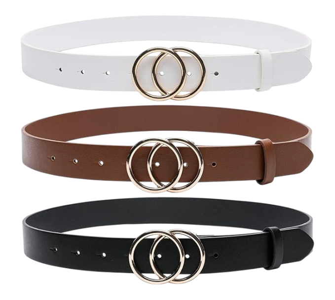 MORELESS 3 Pack Women's Faux Leather Belts for Jeans Dress Pants, Fashion Wa