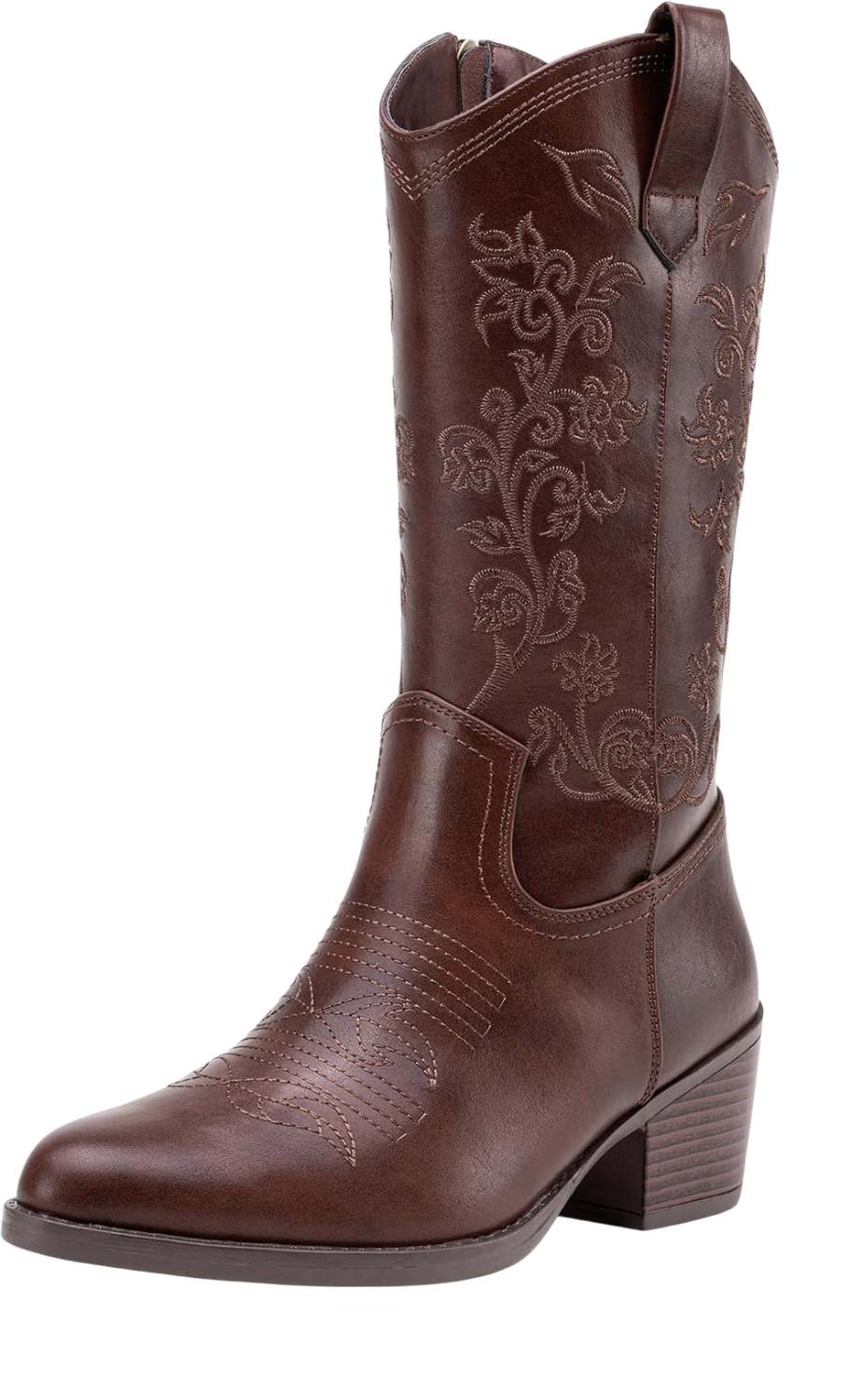 Vepose Brown Embroidered Cowboy Boots