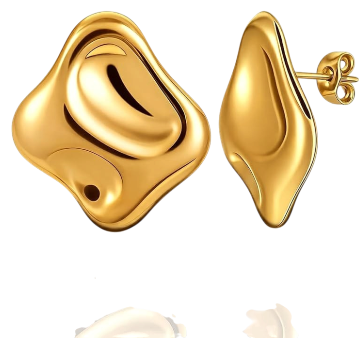 Musment® Gold Earrings for Women, 14K Gold Plated Chunky Stud Earrings, Lightwei