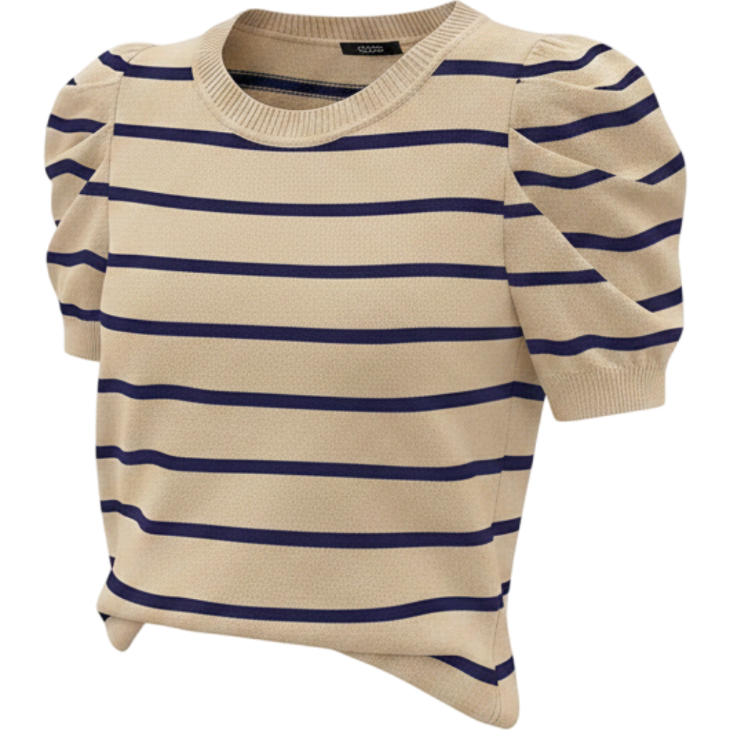SAMPEEL Short Puff Sleeve Sweaters for Women Knit Tops 2026 Trendy Crewneck Stri