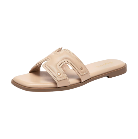 Lryweisy Women's Flat Sandals Comfortable Slip On Slides With Soft Leather S