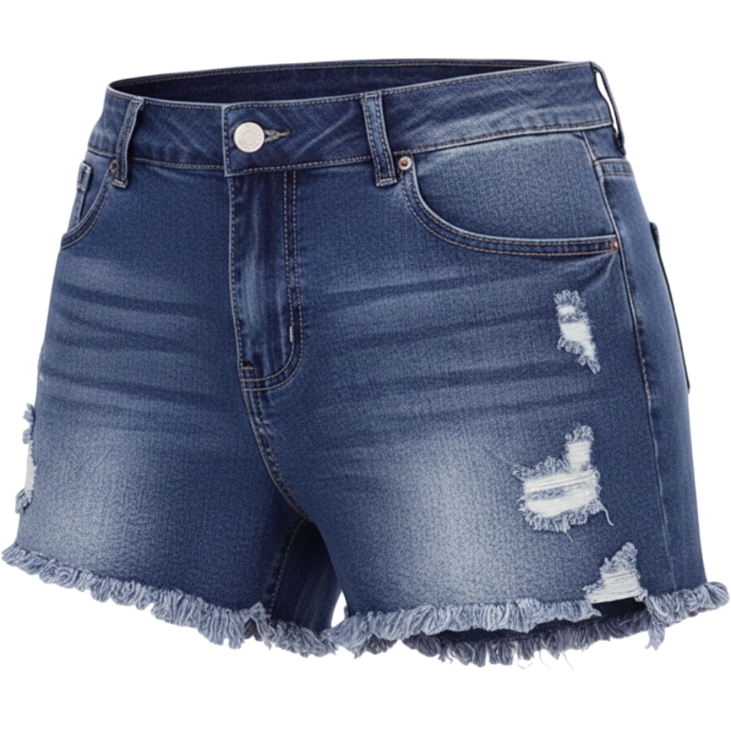 THUNDER STAR Women Mid Rise Ripped Stretchy Jeans Shorts Frayed Raw Hem Casual D