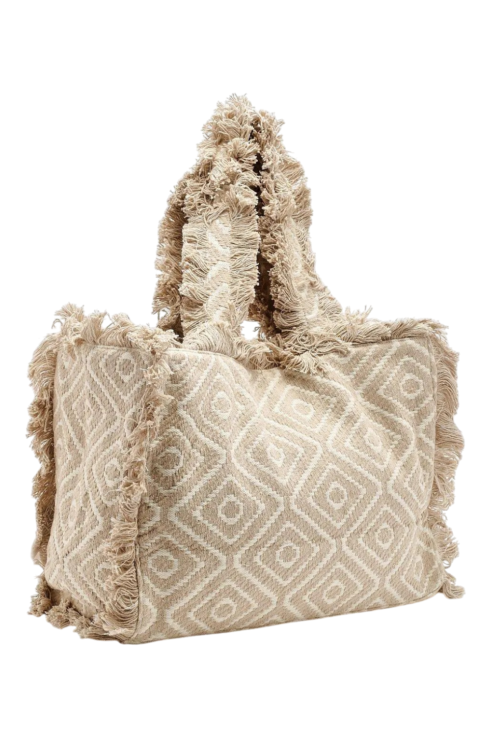 Oversized Frayed Edge Jacquard Beach Bag