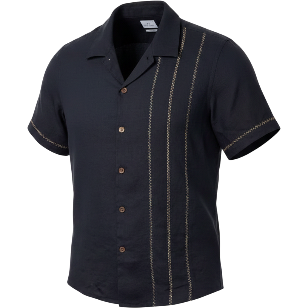 Casual-Fit Piece-Dyed Navy Shirt with Embroidery