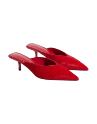 ASOS DESIGN Surprise hair on real leather pointed kitten heeled mules in red
