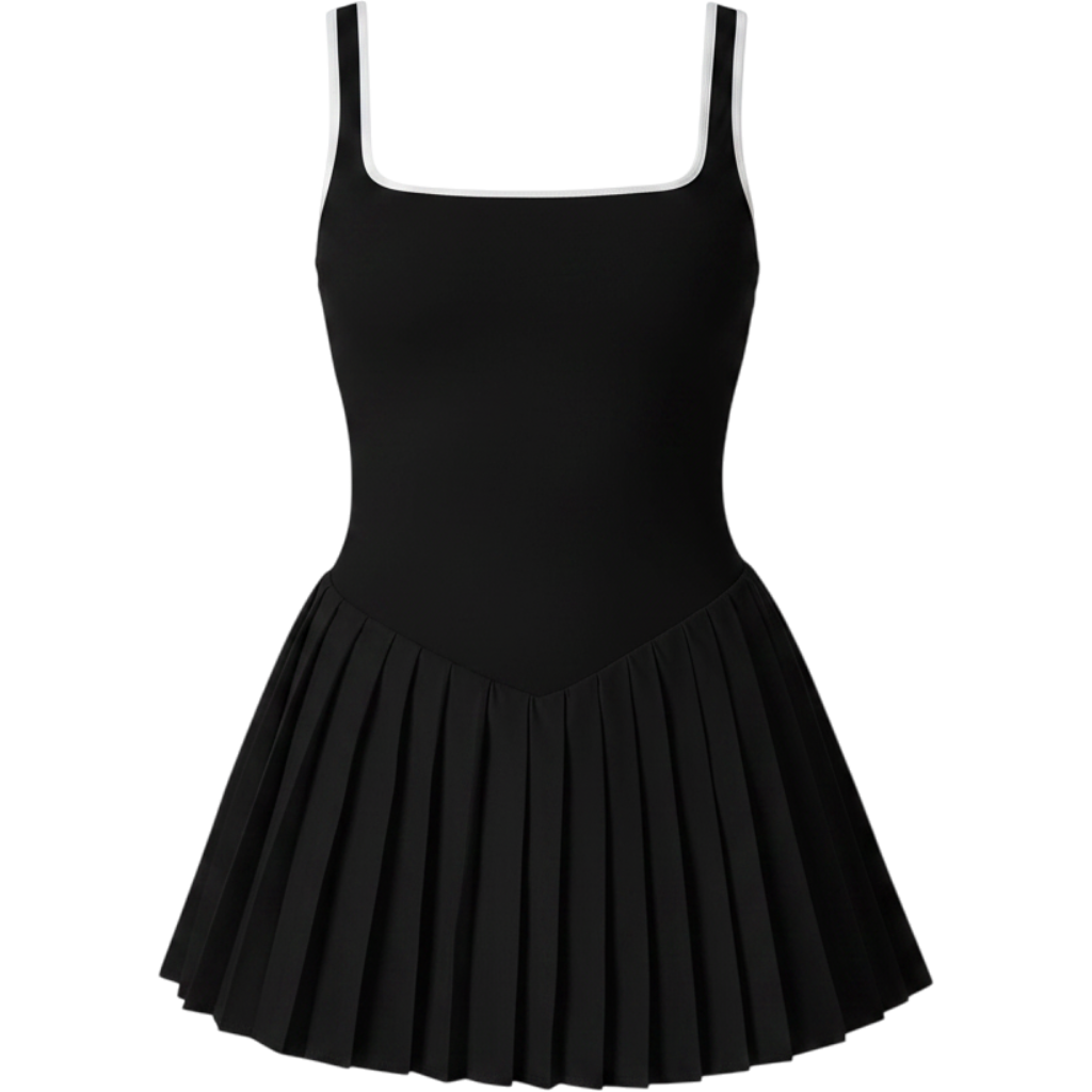 QINSEN Womens Square Neck Tennis Dress Pleated Sleeveless Built in Shorts Golf A