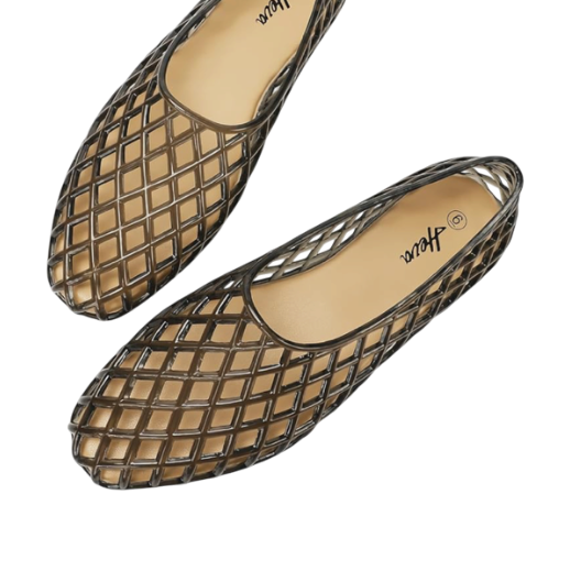 HEVA Women's Jelly Mesh Flats Breathable Clear Hollow Shoes Summer Beach Jel