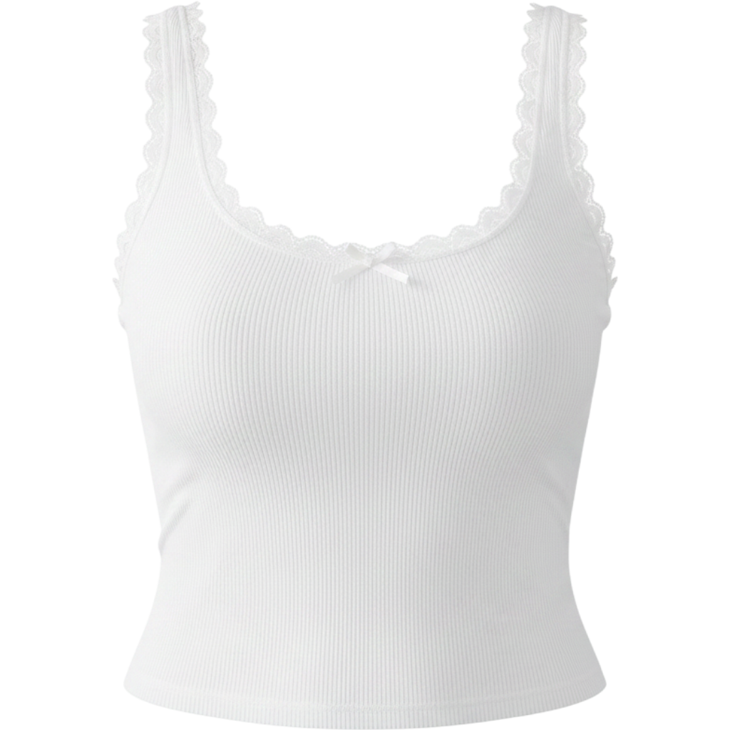 Women's Tank Tops Cute Slim Fitted Ribbed Knit Bow Lace Camisole Top Sexy Summer
