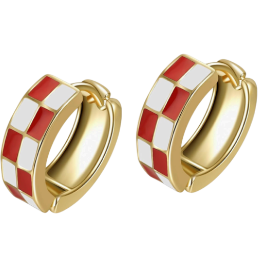Sriomu Chic Checker Small Hoop Cartilage Earrings Teacher Earrings for Women；Whi