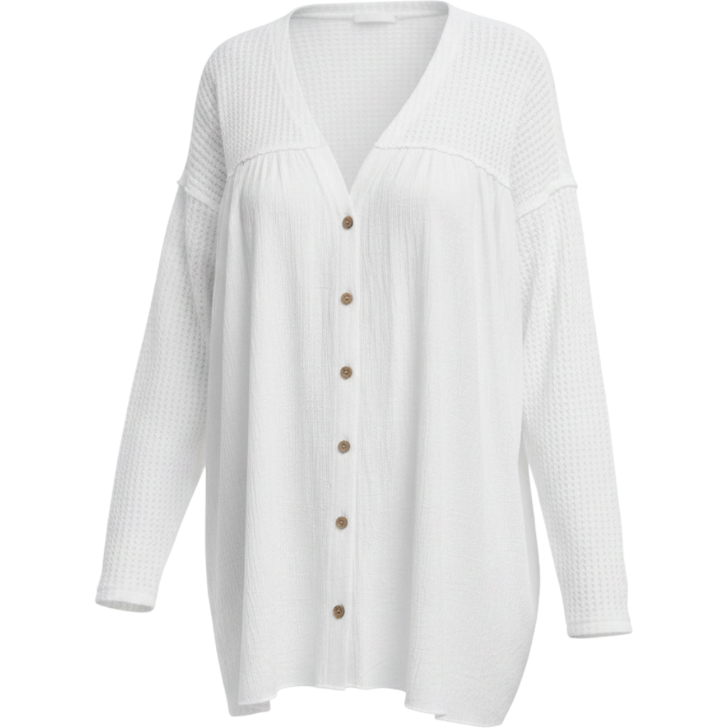 Bohemela Casual Boho Knit Solid Color V-Neck Long Sleeve Loose Fit Women's Blous