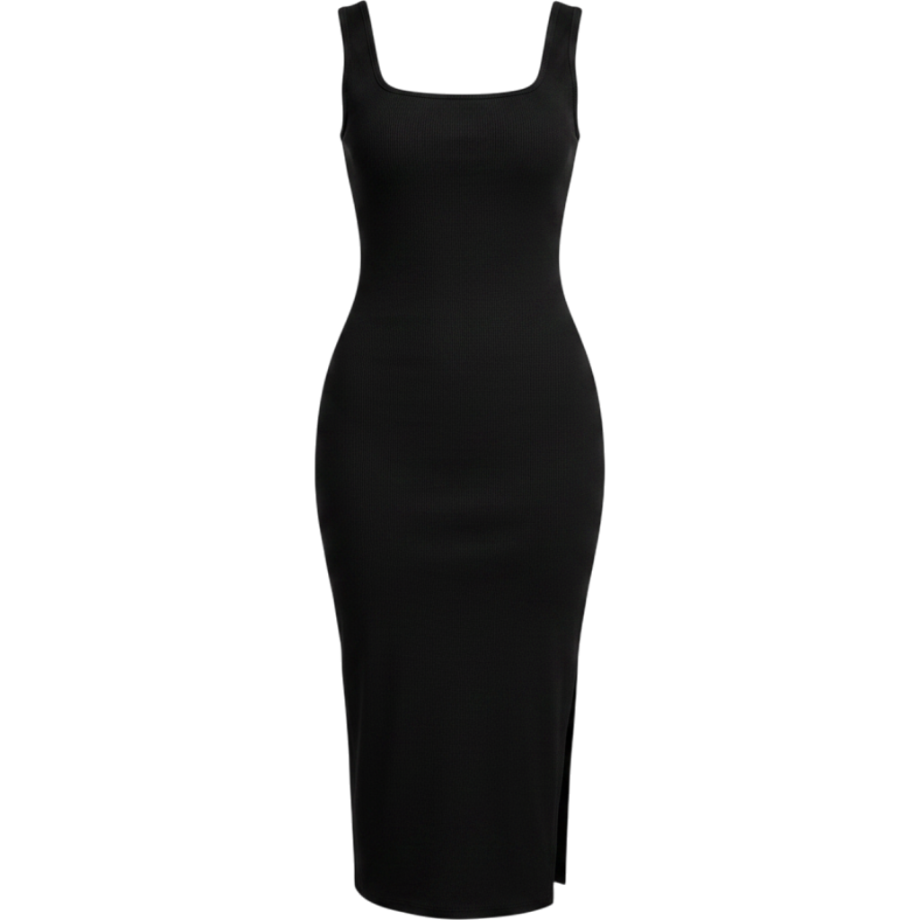 Valiamcep Women's Summer Midi Bodycon Dresses Basic Square Neck Side Slit Ribbed