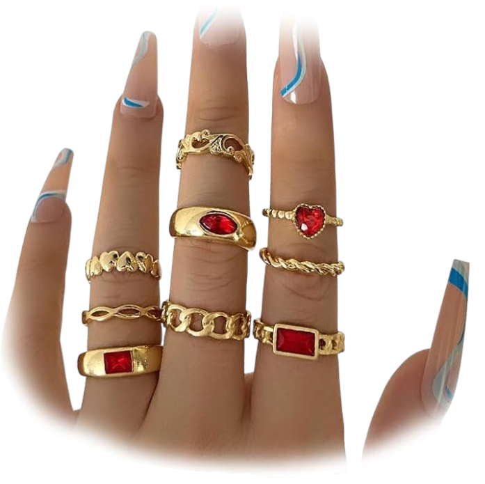 GIGB PBDK Red Heart Rings for Women Gold Love Statement Finger Ring Pack Classy