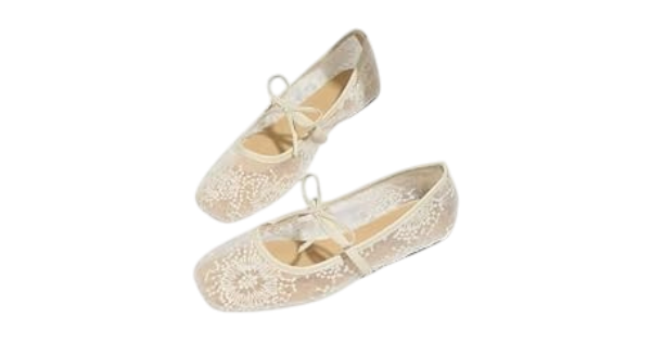 BEAUDRM Womens Polka Dots Mesh Ballet Flats Cute Lace Ballerina Flats