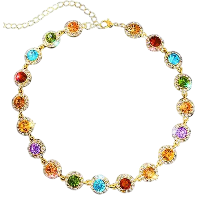 ACEDRE Colorful Crystal Choker Necklace Gold Rainbow Necklaces for Women