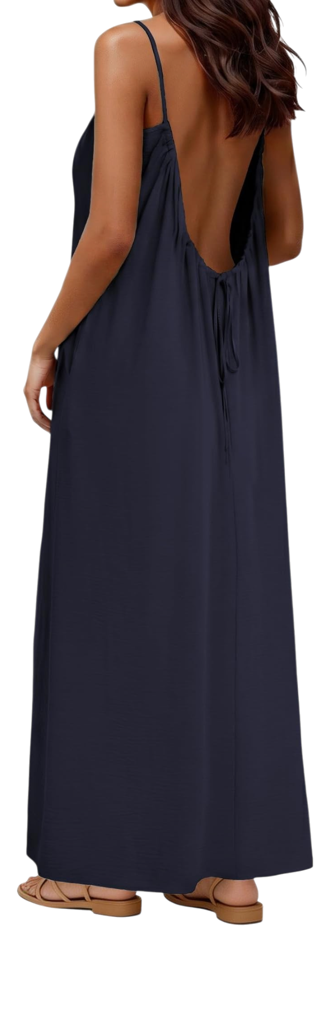 LILBETTER Womens Summer Maxi Dress Spaghetti Strap Backless with Pockets