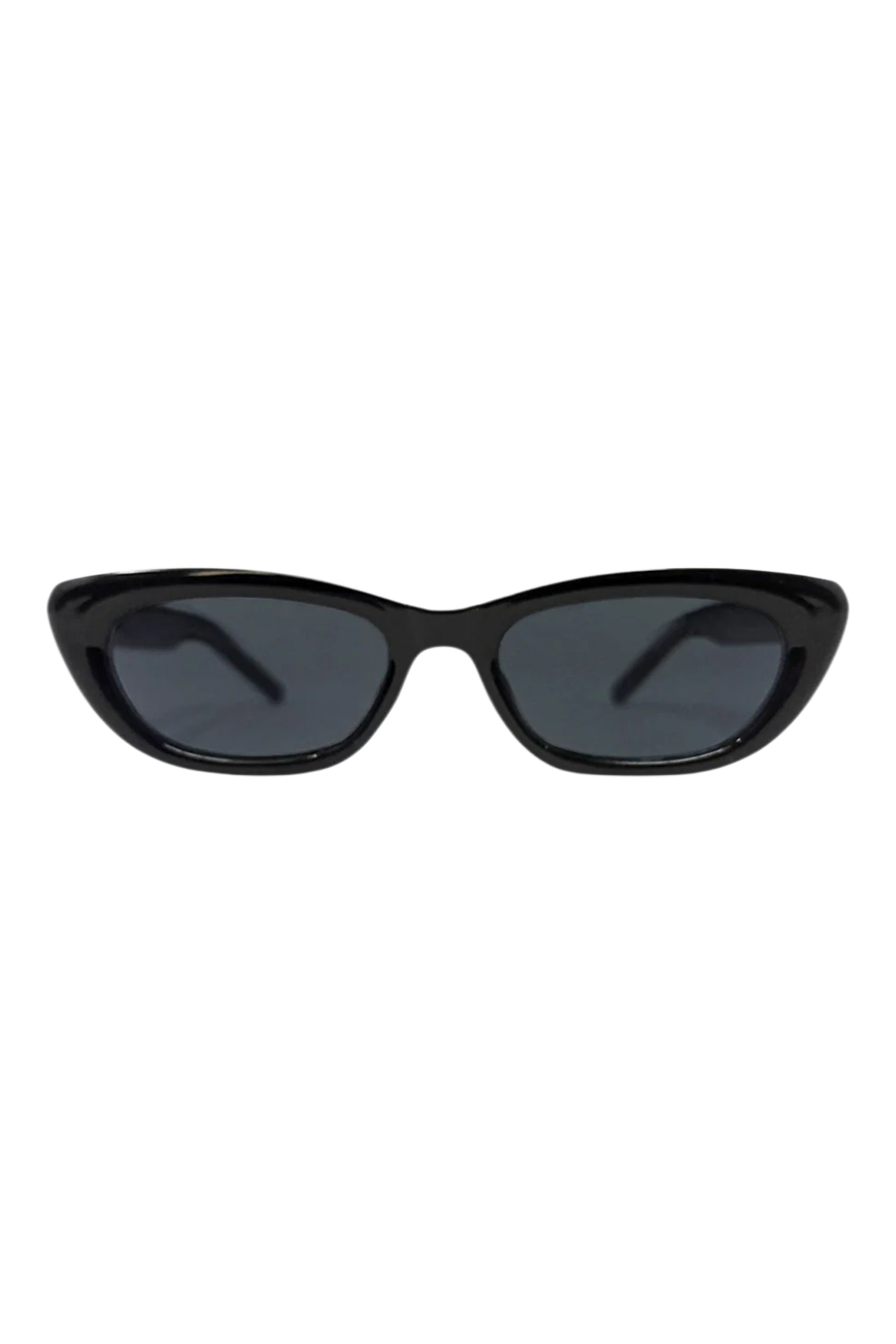 Black Glossy Cat Eye Metal Logo Detail Slim Sunglasses