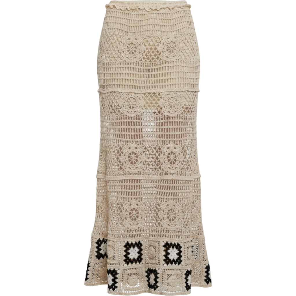 POL Floral Crochet Ruffled Waistband Maxi Skirt with Granny Square Wea