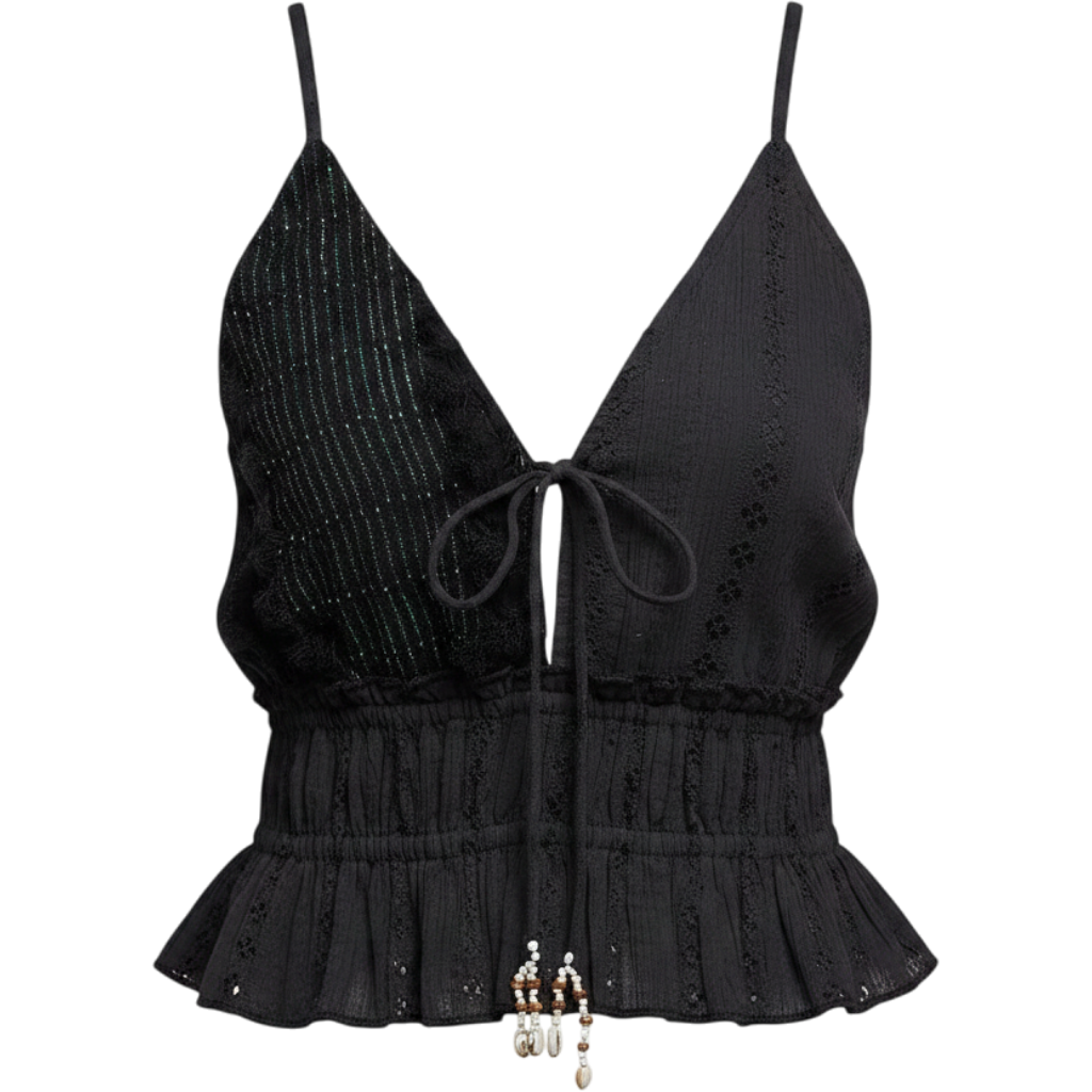 POL V-Neck Cotton Ruffled Crop Cami